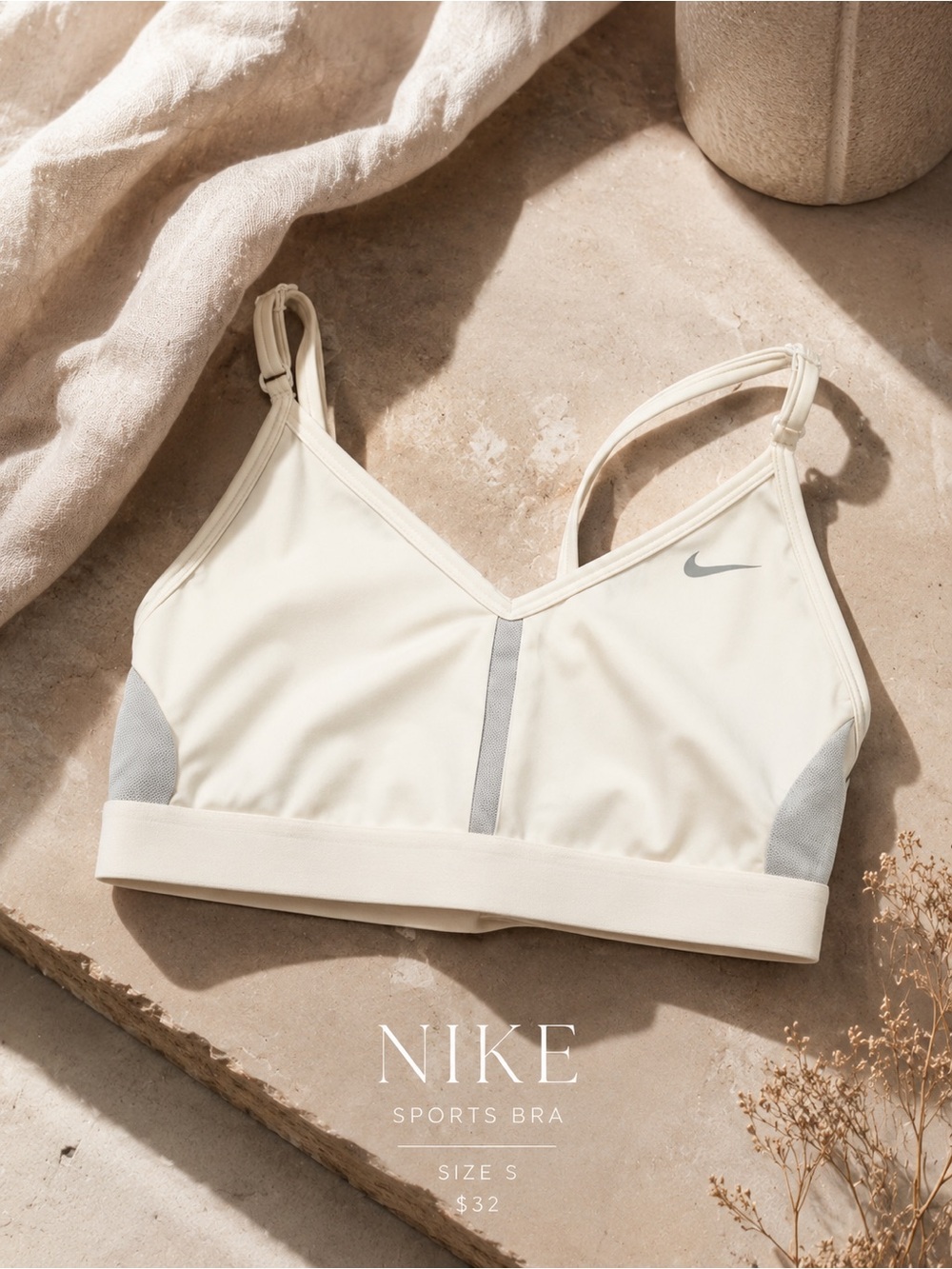 Nike Cream Sports Bra with Light Gray Accents